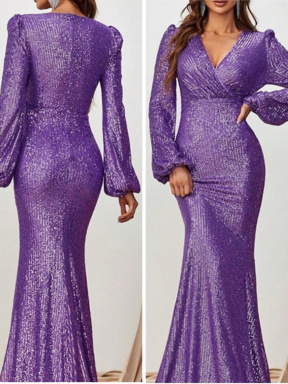 NWOT Faeriesty Purple Mermaid Maxi Dress w/ Lantern Sleeves - S